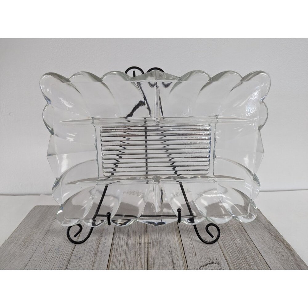 Vintage Clear Pressed Glass Relish Plate Tray 10 3/4"